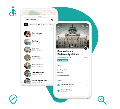 Screen-Bilder der ginto-App für die Überprüfung der Zugänglichkeit
