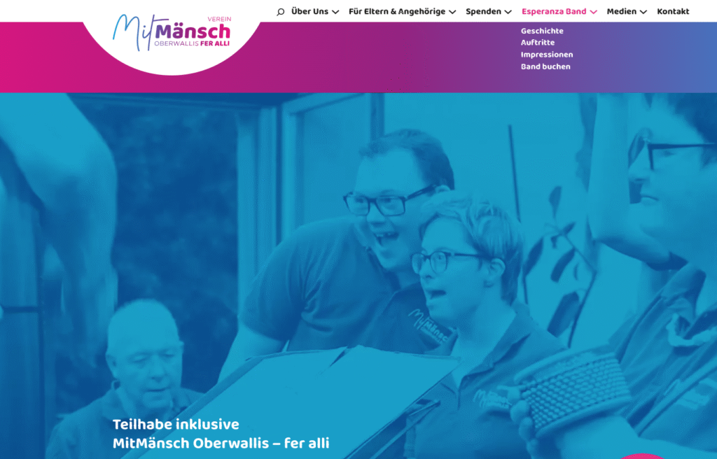 Bild der neuen Webseite vom Verein MitMänsch Oberwallis - fer alli